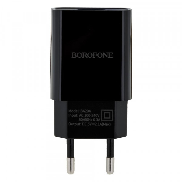 Мережевий зарядний пристрій Borofone BA20A, Cable Type-C, 2.1A, Black
