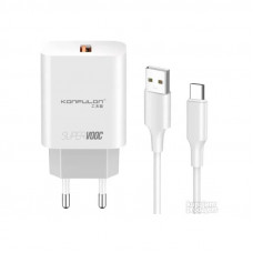 Мережевий зарядний пристрій Konfulon C87Q, Cable Type-C, Super VOOC, QC 3.0 25W, Біле