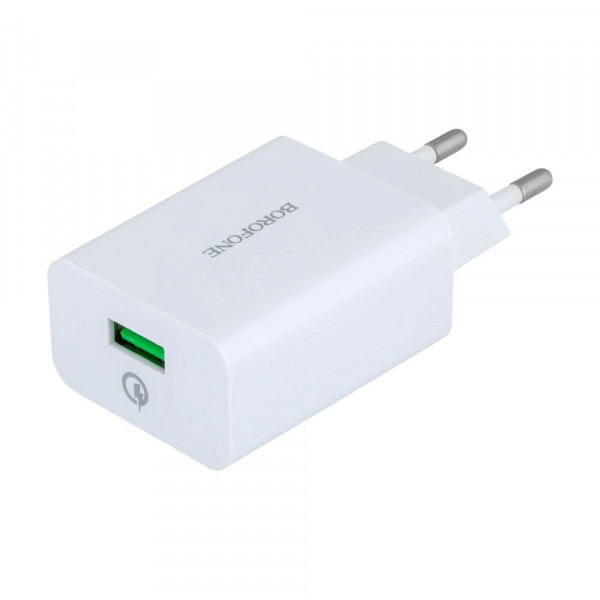 Мережевий зарядний пристрій Borofone BA21A, Cable Type-C, QC 3.0, PD 18W, White