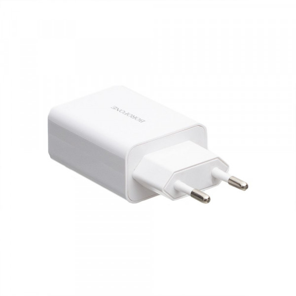 Мережевий зарядний пристрій Borofone BA21A, Cable Type-C, QC 3.0, PD 18W, White