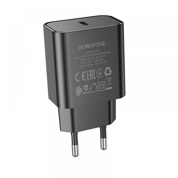Мережевий зарядний пристрій Borofone BA71A, PD 20W, White