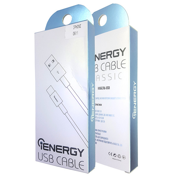 Кабель iEnergy USB Classic, Lightning, 1m, 2.4A, Біле