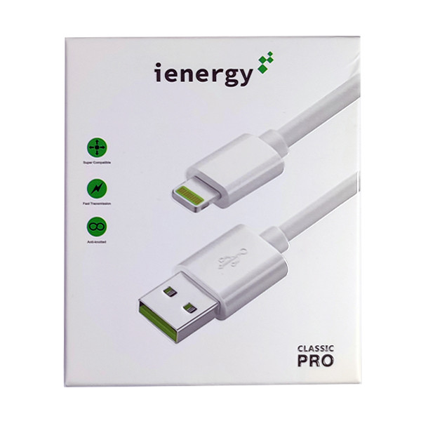 Кабель iEnergy Classic Pro, Lightning, 1m, 2.4A, Біле