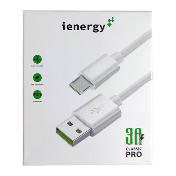 Кабель iEnergy Classic Pro, Micro, 1m, 3A, Біле