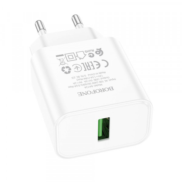 Мережевий зарядний пристрій Borofone BA72A, QC 3.0, Black