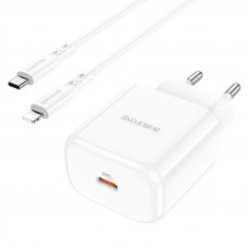 Мережевий зарядний пристрій Borofone BN3, Cable Type-C to Lightning, PD 20W, QC 3.0, Біле