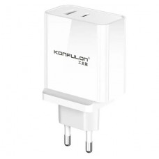 Мережевий зарядний пристрій Konfulon C75, Type-C PD 65W, USB-A 30W, Біле