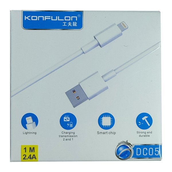 Кабель Konfulon DC05, Lightning, 1m, 2.4A, Біле