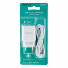 Мережевий зарядний пристрій Borofone BA20A, Cable Type-C, 2.1A, Біле