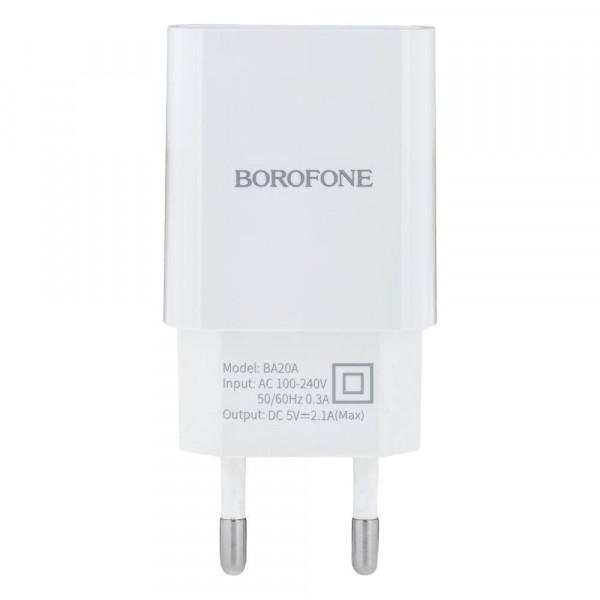 Мережевий зарядний пристрій Borofone BA20A, Cable Type-C, 2.1A, Біле
