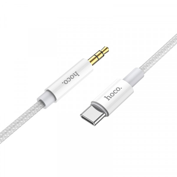 Аудіокабель HOCO UPA19 Type-C to 3.5mm male, nylon braid, 1m, Silver (6931474759955)