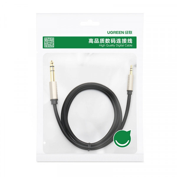 Аудіокабель UGREEN AV127 3.5mm Male to 6.35mm Male, TRS Stereo Audio Cable, nylon braid, 5m Gray (UGR-10630)