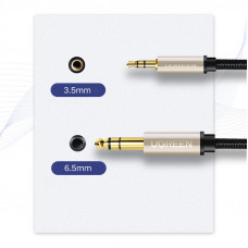 Аудіокабель UGREEN AV127 3.5mm Male to 6.35mm Male, TRS Stereo Audio Cable, nylon braid, 5m Gray (UGR-10630)