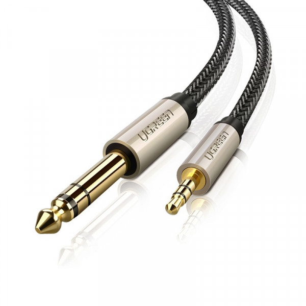 Аудіокабель UGREEN AV127 3.5mm Male to 6.35mm Male, TRS Stereo Audio Cable, nylon braid, 5m Gray (UGR-10630)