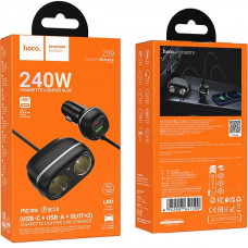Автомобільний зарядний пристрій HOCO Z59 Rank 48W dual port PD30W+QC3.0 dual cigarette lighter slot car charger Black (6942007641500)