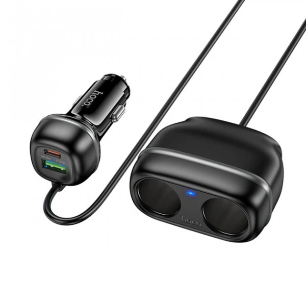 Автомобільний зарядний пристрій HOCO Z59 Rank 48W dual port PD30W+QC3.0 dual cigarette lighter slot car charger Black (6942007641500)