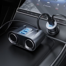 Автомобільний зарядний пристрій ACEFAST B22 152W 2-in-1 Car Charger（2USB-C+3USB-A+Dual Cig Lighter） metal gray (6974316287179)