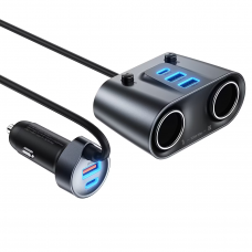 Автомобільний зарядний пристрій ACEFAST B22 152W 2-in-1 Car Charger（2USB-C+3USB-A+Dual Cig Lighter） metal gray (6974316287179)