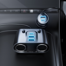 Автомобільний зарядний пристрій ACEFAST B22 152W 2-in-1 Car Charger（2USB-C+3USB-A+Dual Cig Lighter） metal gray (6974316287179)
