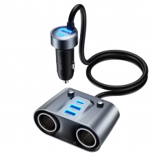 Автомобільний зарядний пристрій ACEFAST B22 152W 2-in-1 Car Charger（2USB-C+3USB-A+Dual Cig Lighter） metal gray (6974316287179)