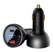 Автомобільний зарядний пристрій Baseus Digital Display PD3.1 Dual Fast Charger Car Charger U+C 140W Set Obsidian Black (With Superior Series Fast Char (CGZX070001)
