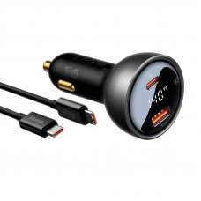 Автомобільний зарядний пристрій Baseus Digital Display PD3.1 Dual Fast Charger Car Charger U+C 140W Set Obsidian Black (With Superior Series Fast Char (CGZX070001)
