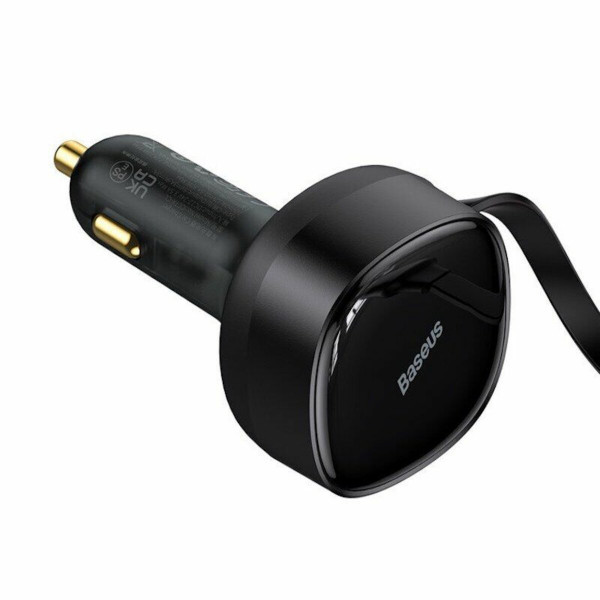 Автомобільний зарядний пристрій Baseus Enjoyment Retractable 2-in-1 Car Charger C+L 30W Black