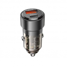 Автомобільний зарядний пристрій BOROFONE BZ20 Smart 38W dual port PD20W+QC3.0 car charger Transparent Black (6941991101564)