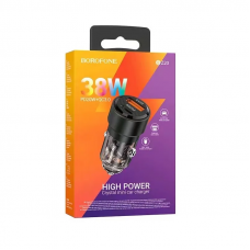 Автомобільний зарядний пристрій BOROFONE BZ20 Smart 38W dual port PD20W+QC3.0 car charger Transparent Black (6941991101564)
