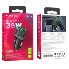 Автомобільний зарядний пристрій BOROFONE BZ21A Brilliant 36W dual port QC3.0 car charger Black (6941991101205)