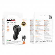 Автомобільний зарядний пристрій BOROFONE BZ34A Cloud single port PD20W car charger set (C to C) Black (6941991122354)