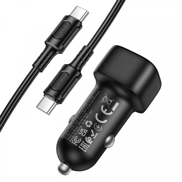 Автомобільний зарядний пристрій BOROFONE BZ34A Cloud single port PD20W car charger set (C to C) Black (6941991122354)