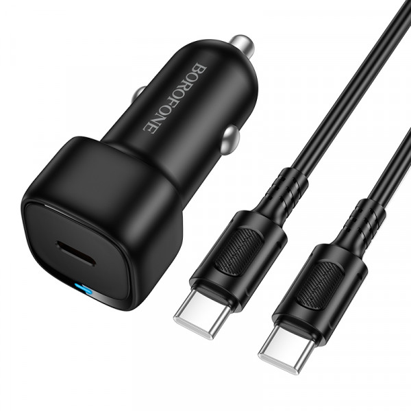 Автомобільний зарядний пристрій BOROFONE BZ34A Cloud single port PD20W car charger set (C to C) Black (6941991122354)