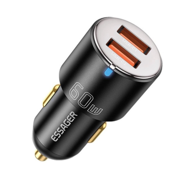 Автомобільний зарядний пристрій Essager City Dual Type-C + USB-A Car Charger 60W чорний (ECC2C1A-FF01)