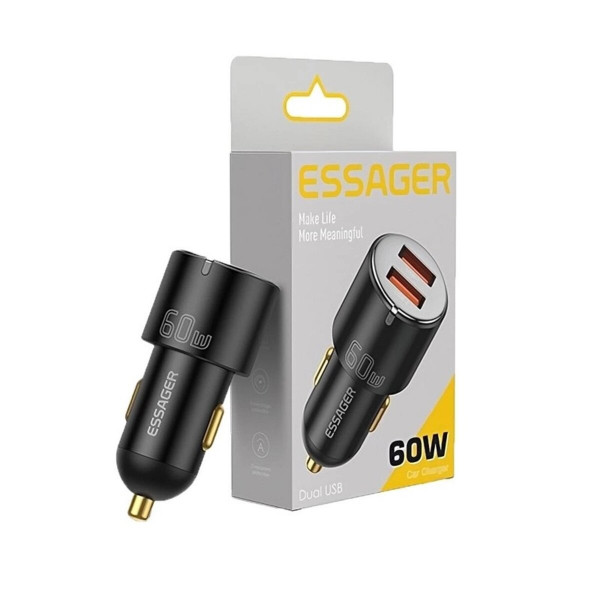 Автомобільний зарядний пристрій Essager City Dual Type-C + USB-A Car Charger 60W чорний (ECC2C1A-FF01)