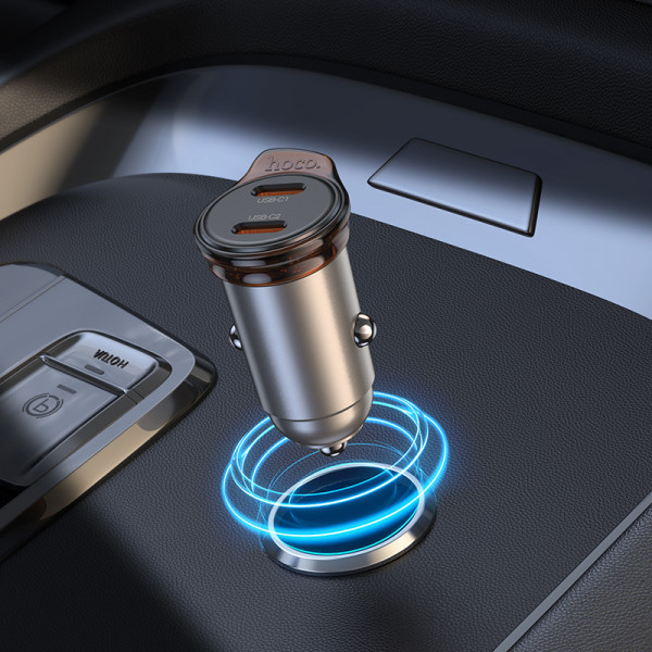 Автомобільний зарядний пристрій HOCO NZ16 Rigorous single port PD30W car charger set(C to iP) Metal Grey (6942007644723)