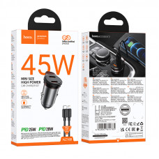 Автомобільний зарядний пристрій HOCO NZ16 Rigorous single port PD30W car charger set(C to iP) Metal Grey (6942007644723)