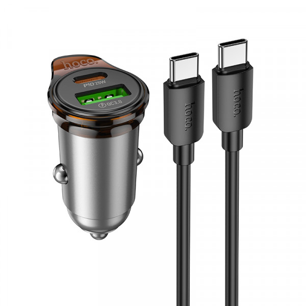 Автомобільний зарядний пристрій HOCO NZ16A Rigorous 43W dual port PD25W+QC3.0 car charger set(C to C) Metal Grey (6942007644761)