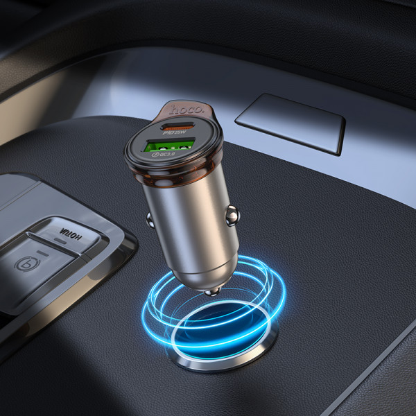 Автомобільний зарядний пристрій HOCO NZ16A Rigorous 43W dual port PD25W+QC3.0 car charger set(C to C) Metal Grey (6942007644761)