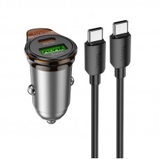 Автомобільний зарядний пристрій HOCO NZ16A Rigorous 43W dual port PD25W+QC3.0 car charger set(C to C) Metal Grey (6942007644761)