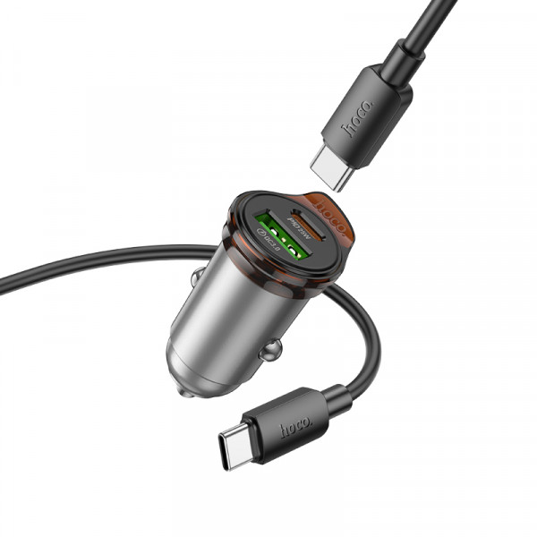 Автомобільний зарядний пристрій HOCO NZ16A Rigorous 43W dual port PD25W+QC3.0 car charger set(C to C) Metal Grey (6942007644761)