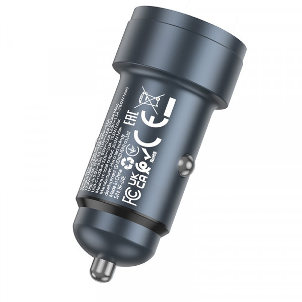 Автомобільний зарядний пристрій HOCO Z57A Glorious PD30W+QC3.0 car charger Metal Gray (6942007633109)