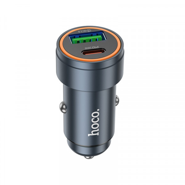 Автомобільний зарядний пристрій HOCO Z57A Glorious PD30W+QC3.0 car charger Metal Gray (6942007633109)