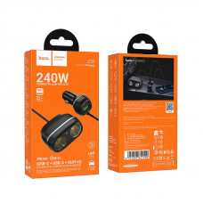 Автомобільний зарядний пристрій HOCO Z59 Rank 48W dual port PD30W+QC3.0 dual cigarette lighter slot car charger Black (6942007641500)