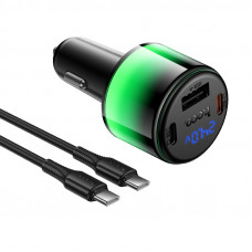 Автомобільний зарядний пристрій HOCO Z69A Vivido PD37W(2C1A) car charger with digital display set(C to C) Black (6942007681575)