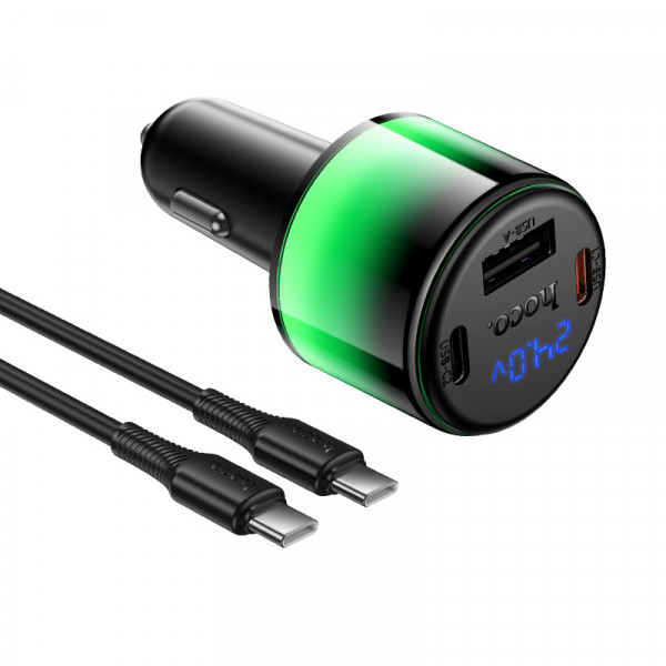 Автомобільний зарядний пристрій HOCO Z69A Vivido PD37W(2C1A) car charger with digital display set(C to C) Black (6942007681575)