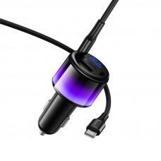 Автомобільний зарядний пристрій HOCO Z69A Vivido PD37W(2C1A) car charger with digital display set(C to C) Black (6942007681575)