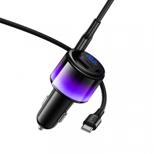 Автомобільний зарядний пристрій HOCO Z69A Vivido PD37W(2C1A) car charger with digital display set(C to C) Black (6942007681575)
