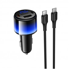 Автомобільний зарядний пристрій HOCO Z69A Vivido PD37W(2C1A) car charger with digital display set(C to C) Black (6942007681575)
