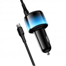 Автомобільний зарядний пристрій HOCO Z69B Vivido PD57W(2C1A) car charger with digital display set(C to C) Black (6942007681599)